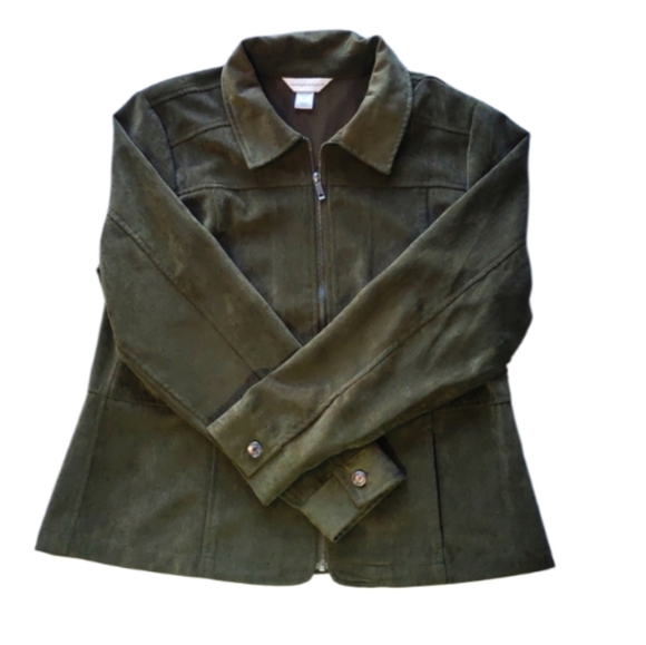 Christopher & Banks Olive Zip Up Long Sleeves Cord Jacket Size L - Picture 2 of 14